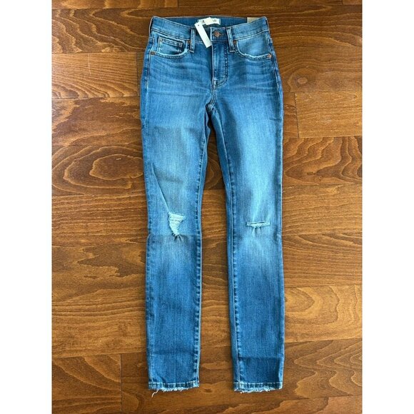 Madewell 9" Mid-Rise Skinny Jeans 23 Womens Medium Wash Denim NWT Knee Blowout - Picture 9 of 11